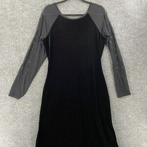 Karen Kane Dress Large Velvet Black Sheer Sleeves Long Formal Whimsigoth Vamp